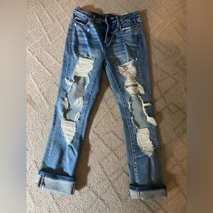 Judy Blue Ripped Boyfriend Jeans - Blue